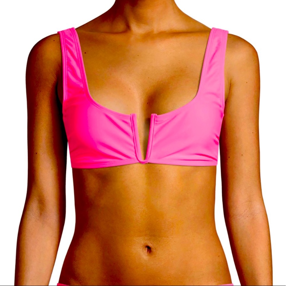 New hot pink v cut bikini top